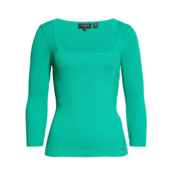 Ted Baker Green Rib Square Neck Top - Picture 1 of 6